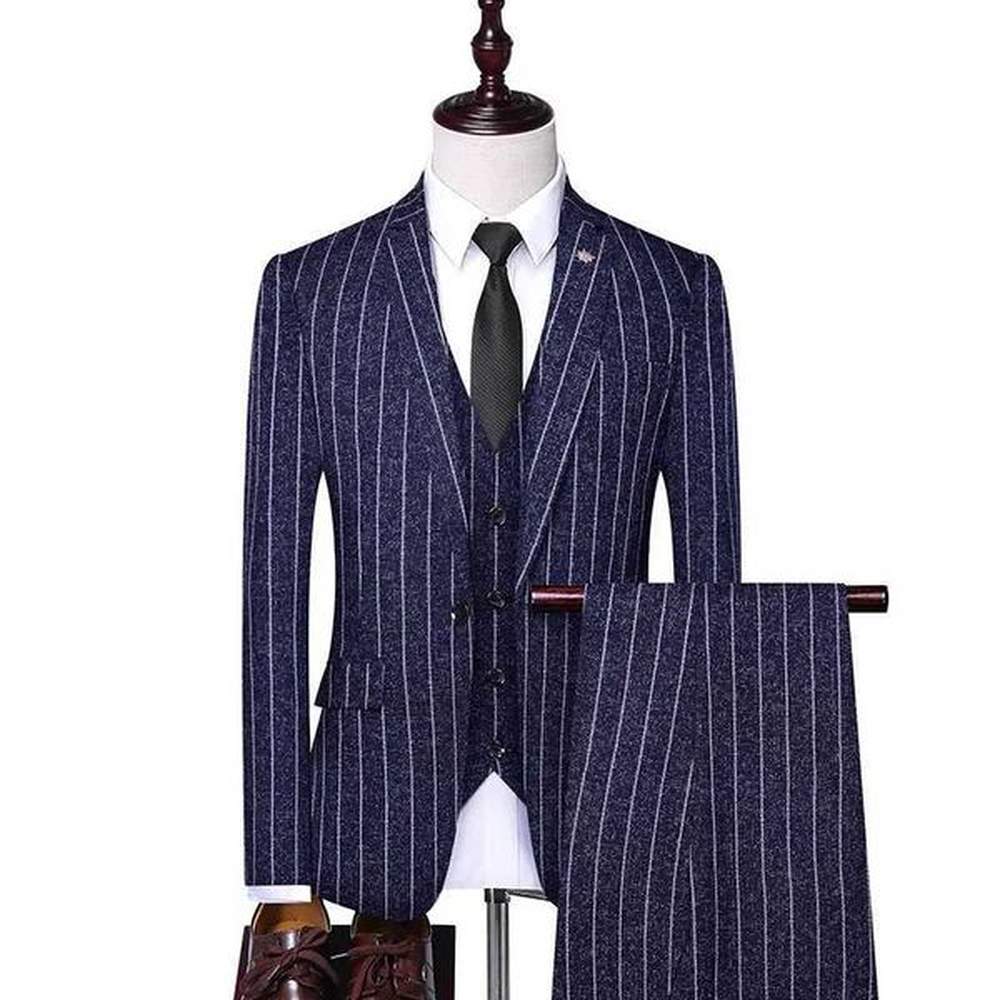Men's Suits Blazers High Quality (suit + Vest + Trousers) Single Button Fashion Business Vertical Stripe Gentleman Suit Korean Suit Thr