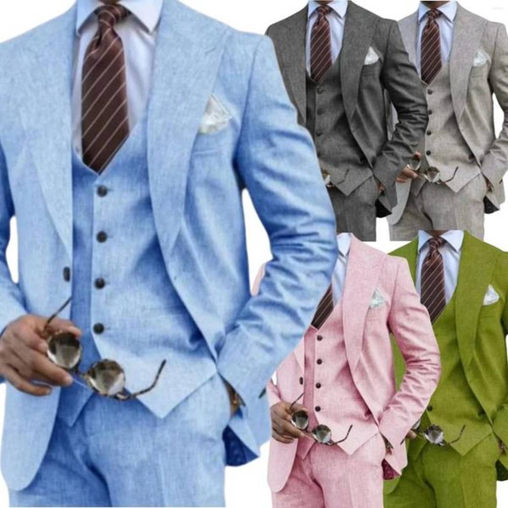 Mens Suits Elegant Suit For Men Stylish 3 Pieces Blazer Vest And Pant Set Comfy Tuxedo Wedding Ceremony Groomsmen Business High Quality
