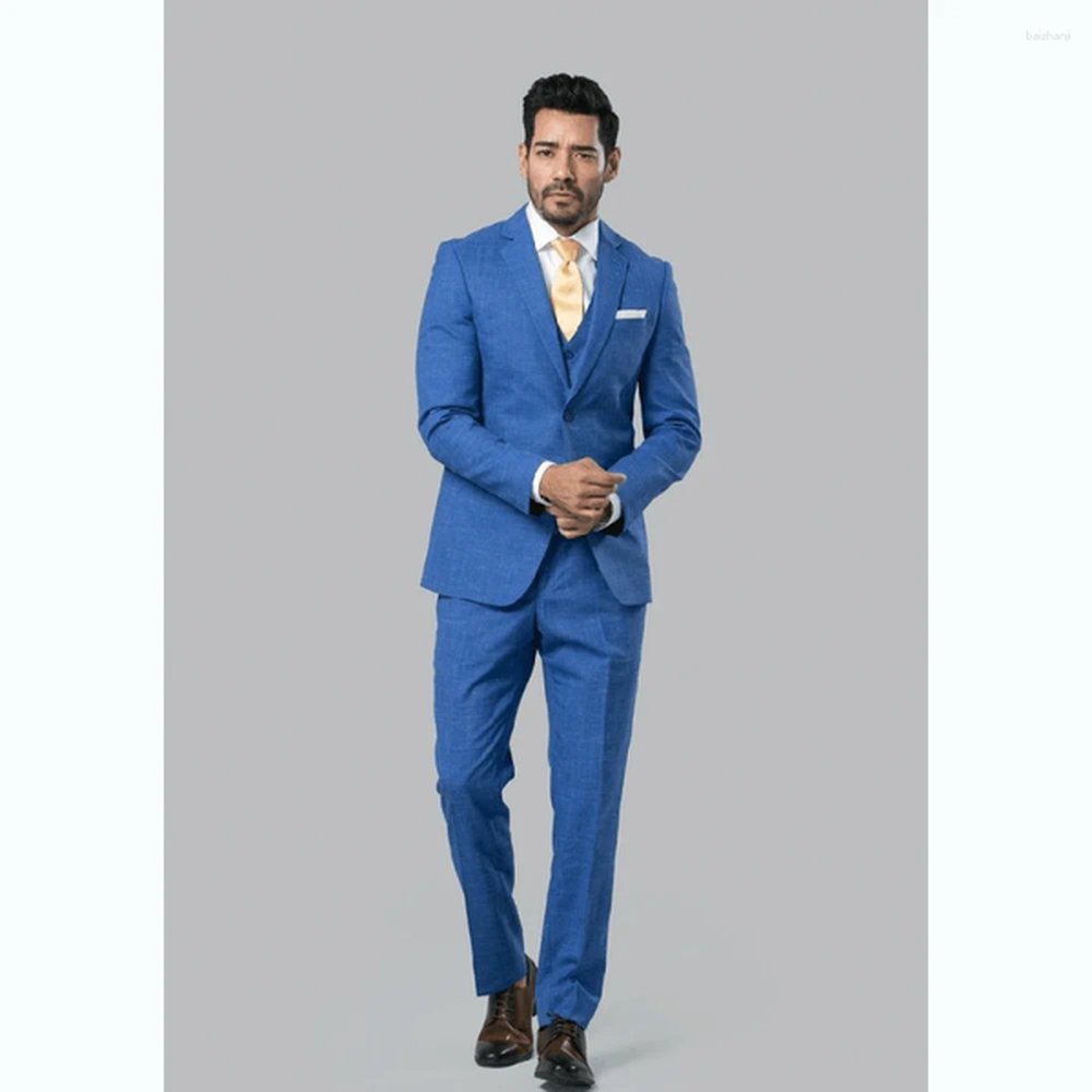 Mens Suits Gentlemen Blue Single Breasted High-end Men Suit Three Pieces Fashion Sell Male Set Daily Business Blazer Pants Vest