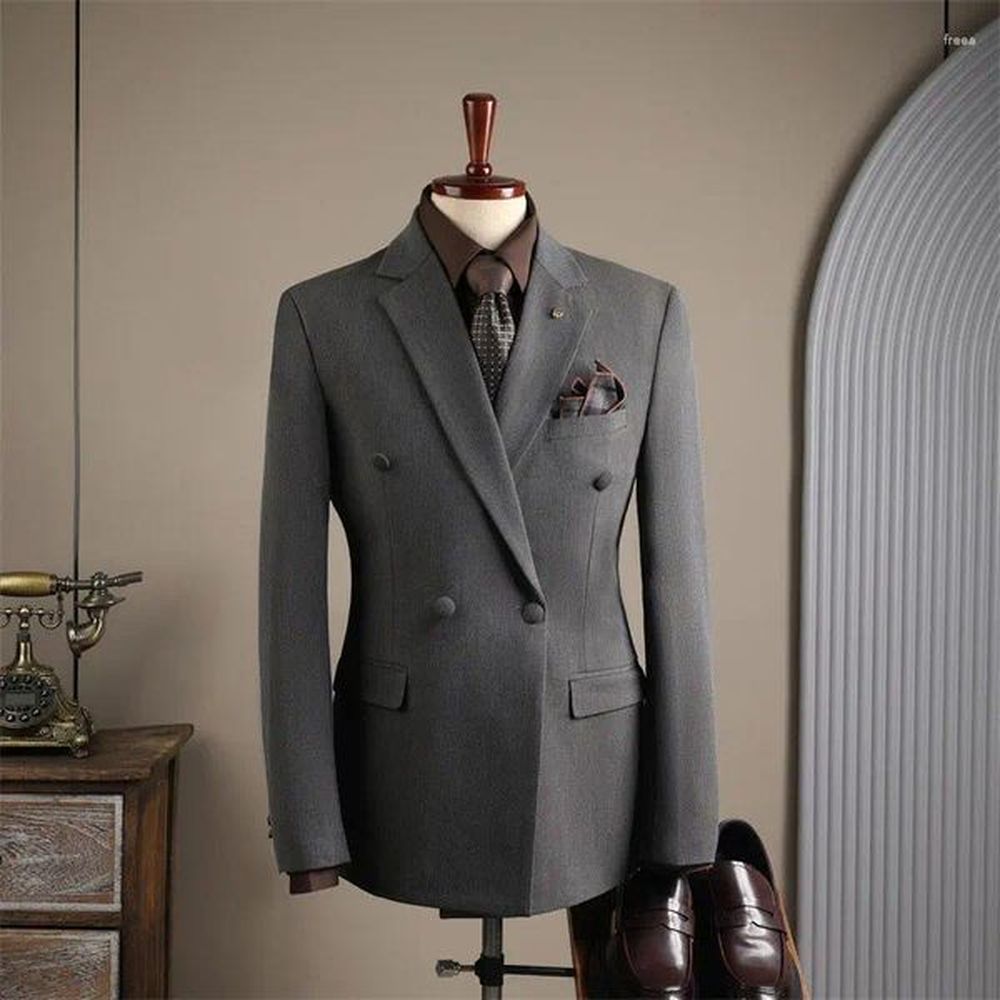 #9995-1 Men's Suits: High-End Double-Breasted Jacket, Slim Fit, Formal Business Casual Attire B2