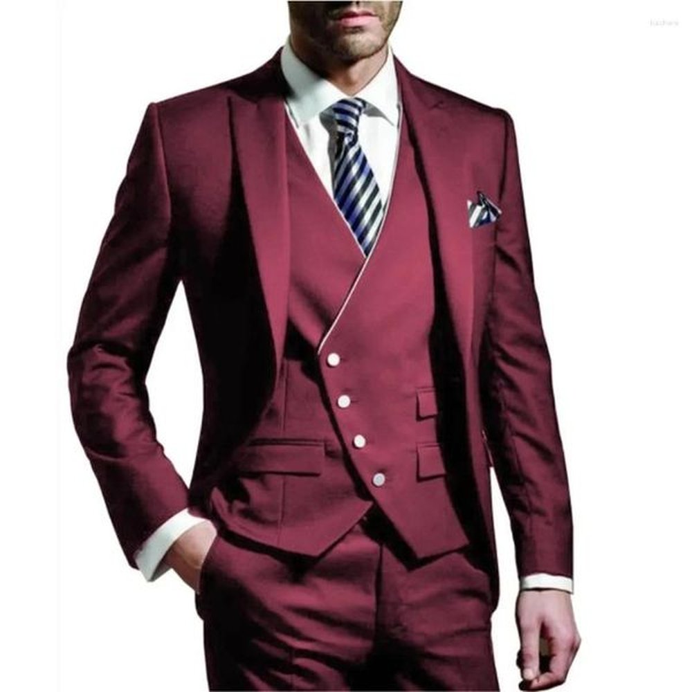 Mens Suits Men 3 Pieces Business Formal Peaked Lapel Costume Homme Groom Wedding Tuxedo Terno Masculino Prom Slim Fit Blazer For Male