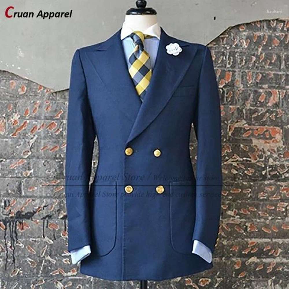 Mens Suits (One Blazer) Navy Blue Double Breasted Mens Blazers For Wedding Dinner Custom Gentleman Suit Jacket Fashion Slim Fit Male Coat