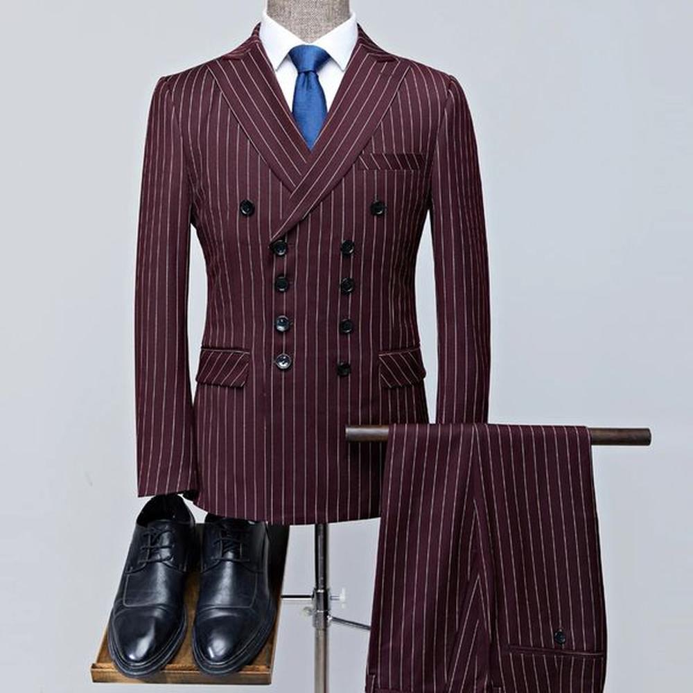 Mens Suits 2 Pieces Vintage Double Breasted Suit Black Red Stripe Terno Slim Fit Large Lapels Wedding Groom Tuxedo Tailcoat Men 241220