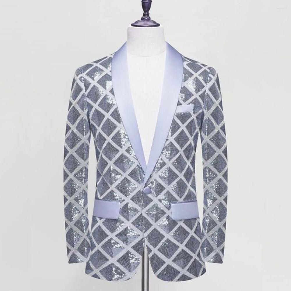 Mens Suits 2024 Silver Sequin Blazer Jacket For Men Party Wedding Stage Prom Single Button Suit Casual Shawl Lapel Slim Fit Blazers