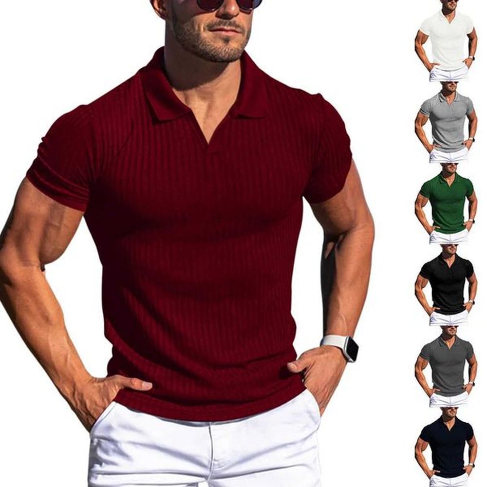Mens Summer Casual Polo Shirt Fashion V-neck Stripes Tops Sports Quick Dry Short Sleeve T-Shirt Male Gym Fitness Sweatshirt W250114