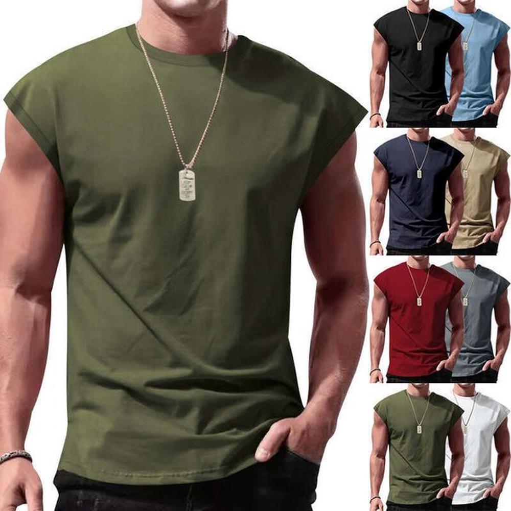 Men's Summer New Sleeveless T-Shirt Youth Loose Solid Color Thin Shoulder Tank Top Men