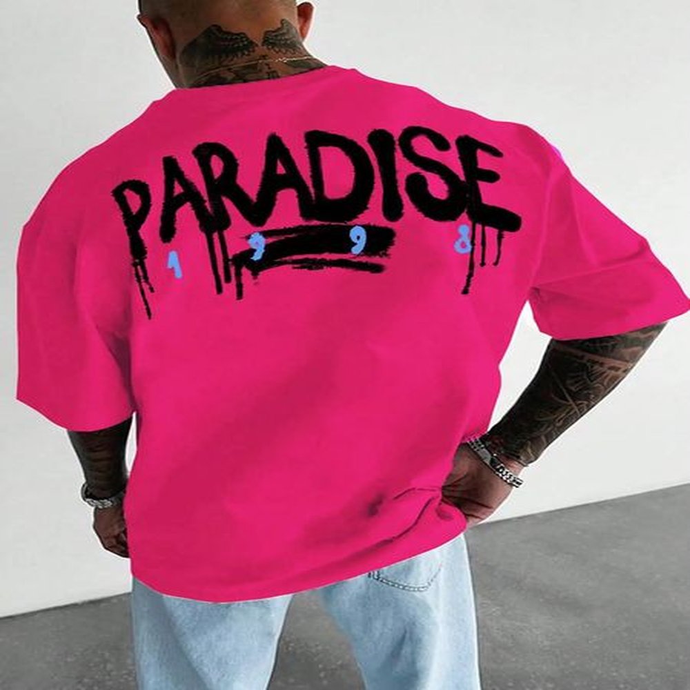 Mens Summer Short-Sleeved Casual Letter Print T-shirt Breathable Cotton Streetwear Tee for Men