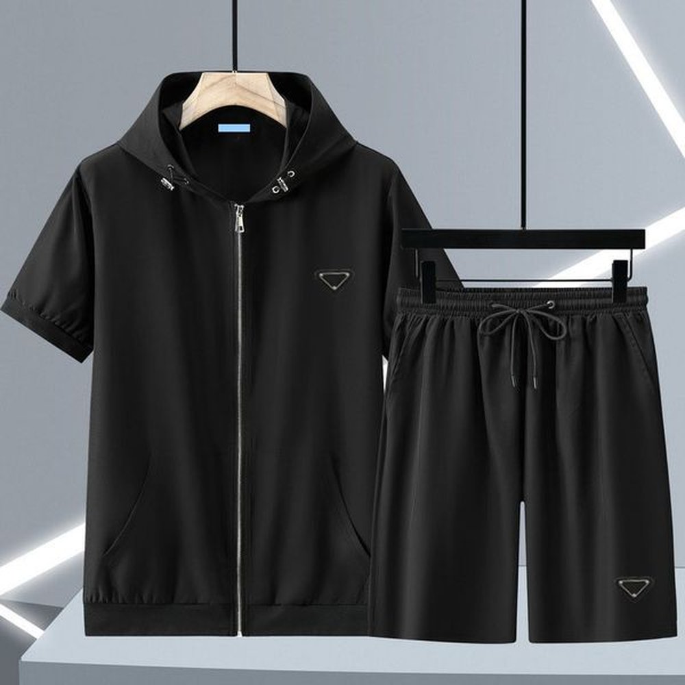 Men's summer suit, top, shirt, suit, pants with added fat, short sleeved shorts, men's summer suit, cardigan, casual hooded 5XL 6X