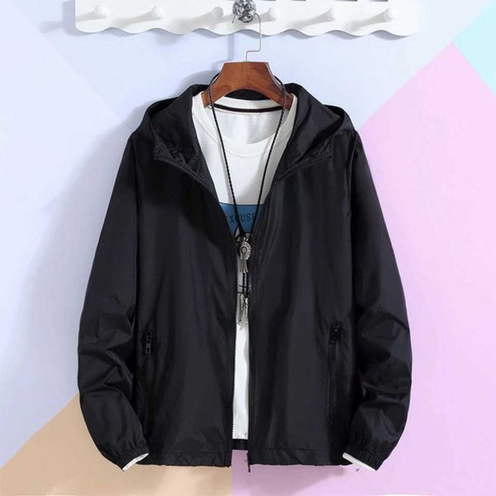 Mens Sunscreen Coats Outdoor Casual Sports Lightweight Windbreaker Waterproof Rain Hooded Zip Up Jackets Man Outwear TopsX240926