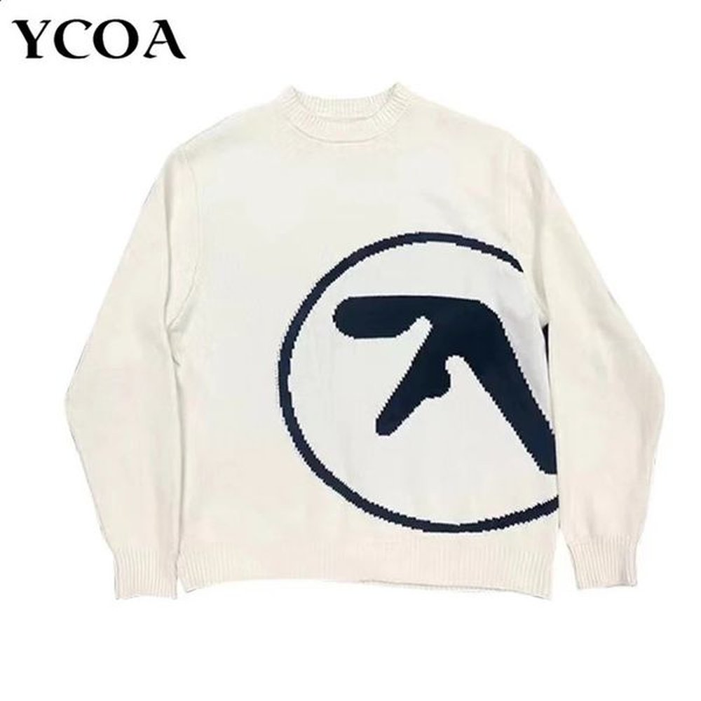 Mens sweater Aphex double knit winter oversized retro long sleeved top with jumper pull Y2k streetwear graphic fashion clothing 241211