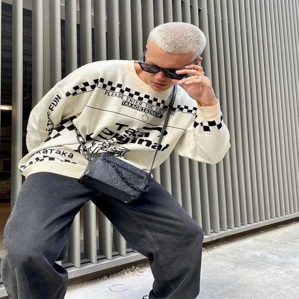 Mens Sweater Oversized Loose Retro Pattern Harajuku Jumpers Long Sleeve Top Winter ONeck Y2k Streetwear Pullover Knit Clothing 241016