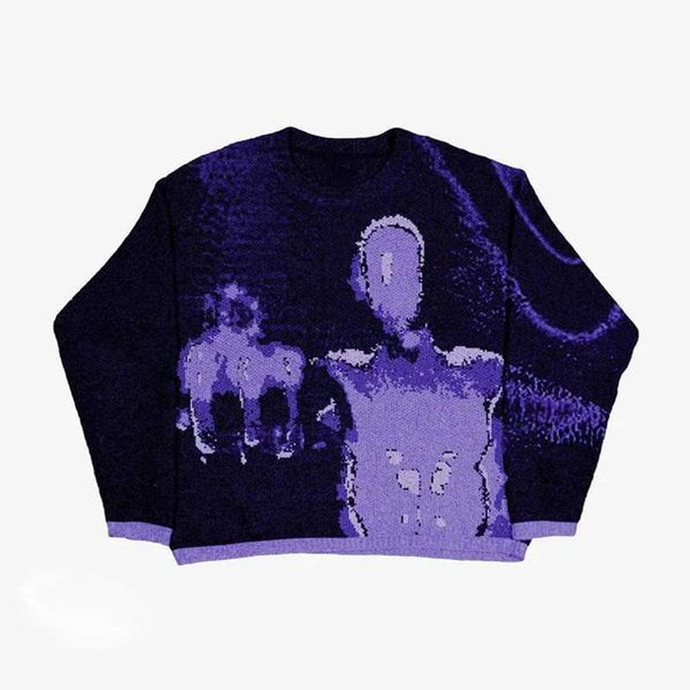 Men's Sweaters Anime Knit Sweater 2024 New Hip Hop Rap Retro Vintage Loose Ugly Pullover Y2K Mens Jumpers Knitwears Oversized Women Swe