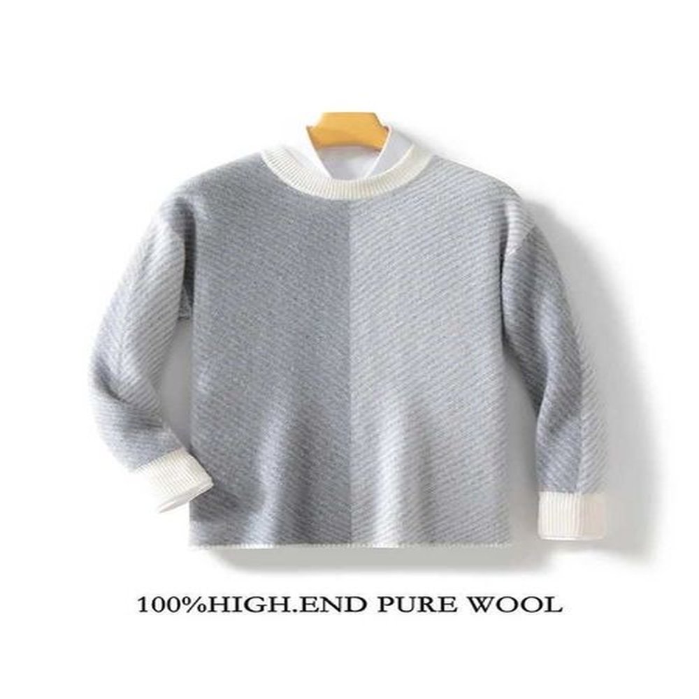 Men's Sweaters Autumn/Winter New 100% Pure Wool Pullover Mens O-Neck Business Casual Cashmere knit Sweater Korean Loose Color Blocking