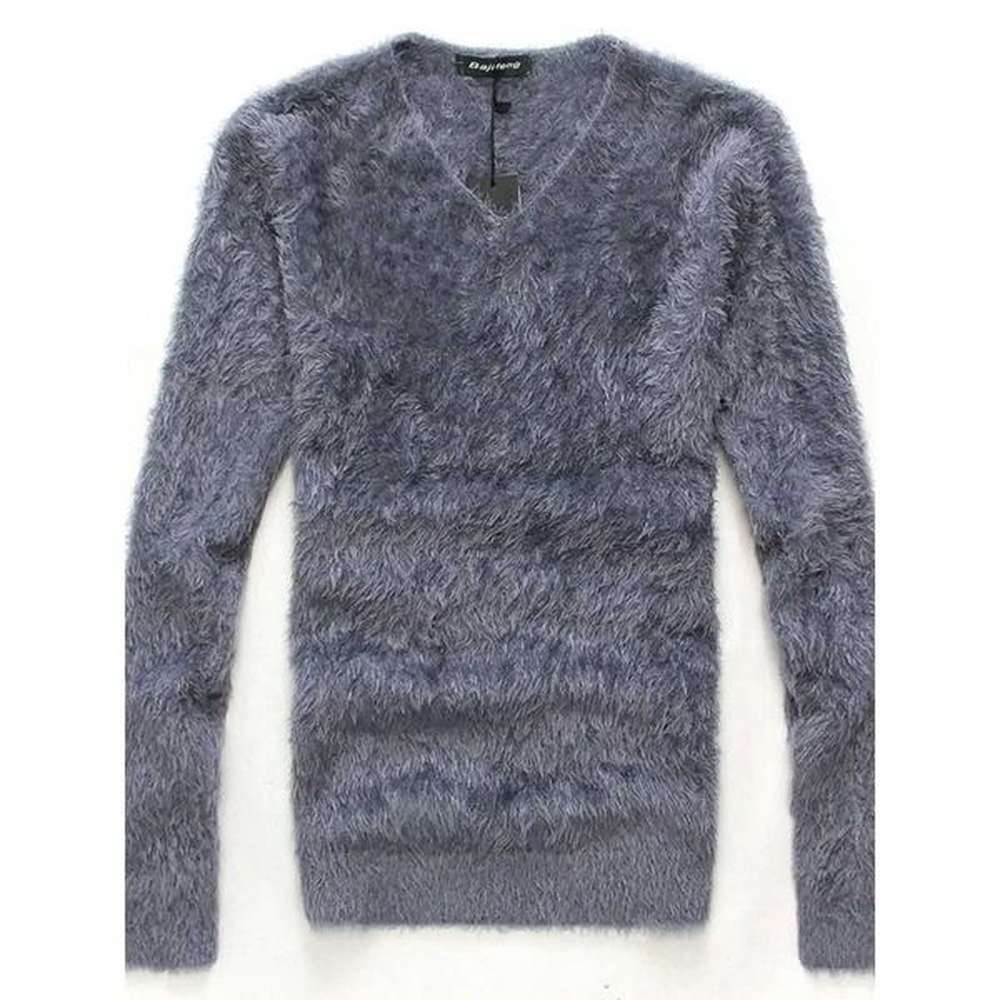 Men's Sweaters Autumn/Winter Weight Loss Long Hair Robe V-neck Angora Mens Hair Fashionable Bottom Thick and Warm Top J241219