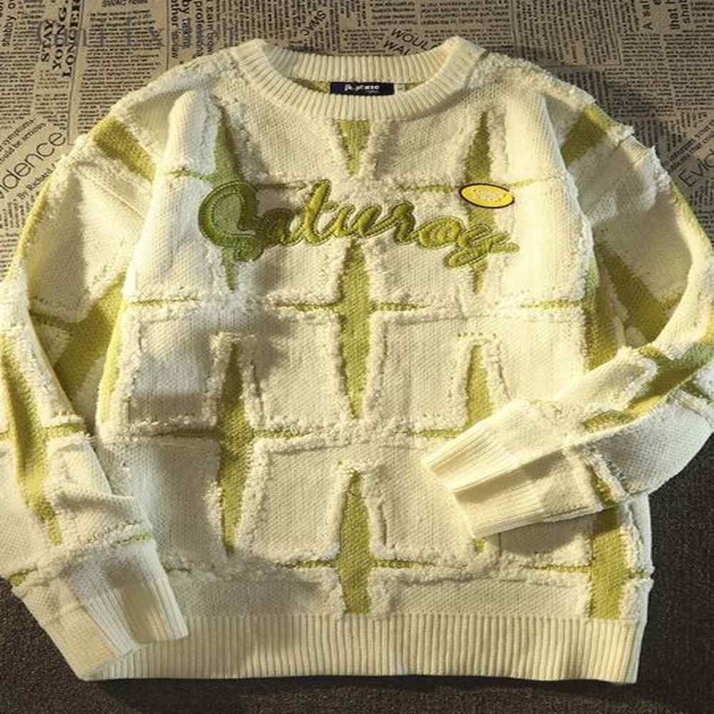 Men's Sweaters Gmiixder American Retro Sweater High Street Stars Jumper Men Autumn Winter Loose Casual Grunge Japanese Oneck Knitted Pu