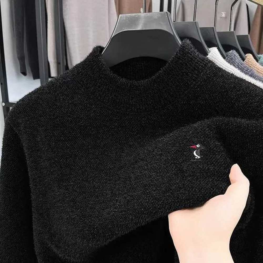 Men's Sweaters High end Men Sweater 2024Winter New Exquisite Embroid Plush Thicken Business Leisure Trend Half High Neck Pullover H2411