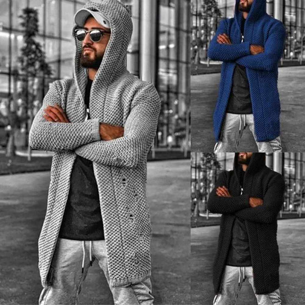 Men's Sweaters Hooded Cardigan Sweater Men Hip Hop Coat Solid Color Autumn Casual Fashion Clothing Knitted With Hood