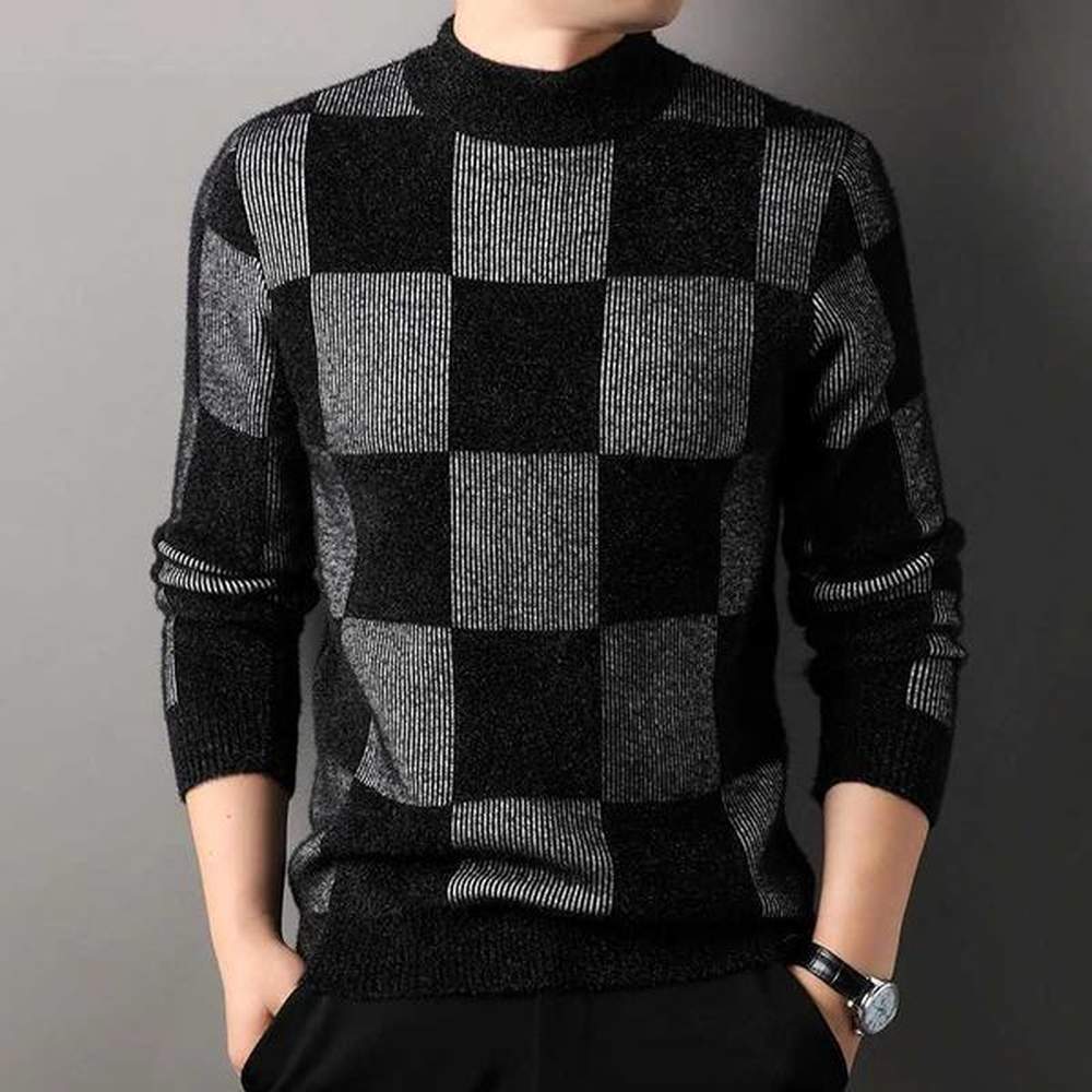 Men's Sweaters Luxury Brand New 2024 Autumn/Winter Mens Plaid Color Blocked Long Sleeved O-Neck Pullover Sweater Mink Fur Warm Mens Kni