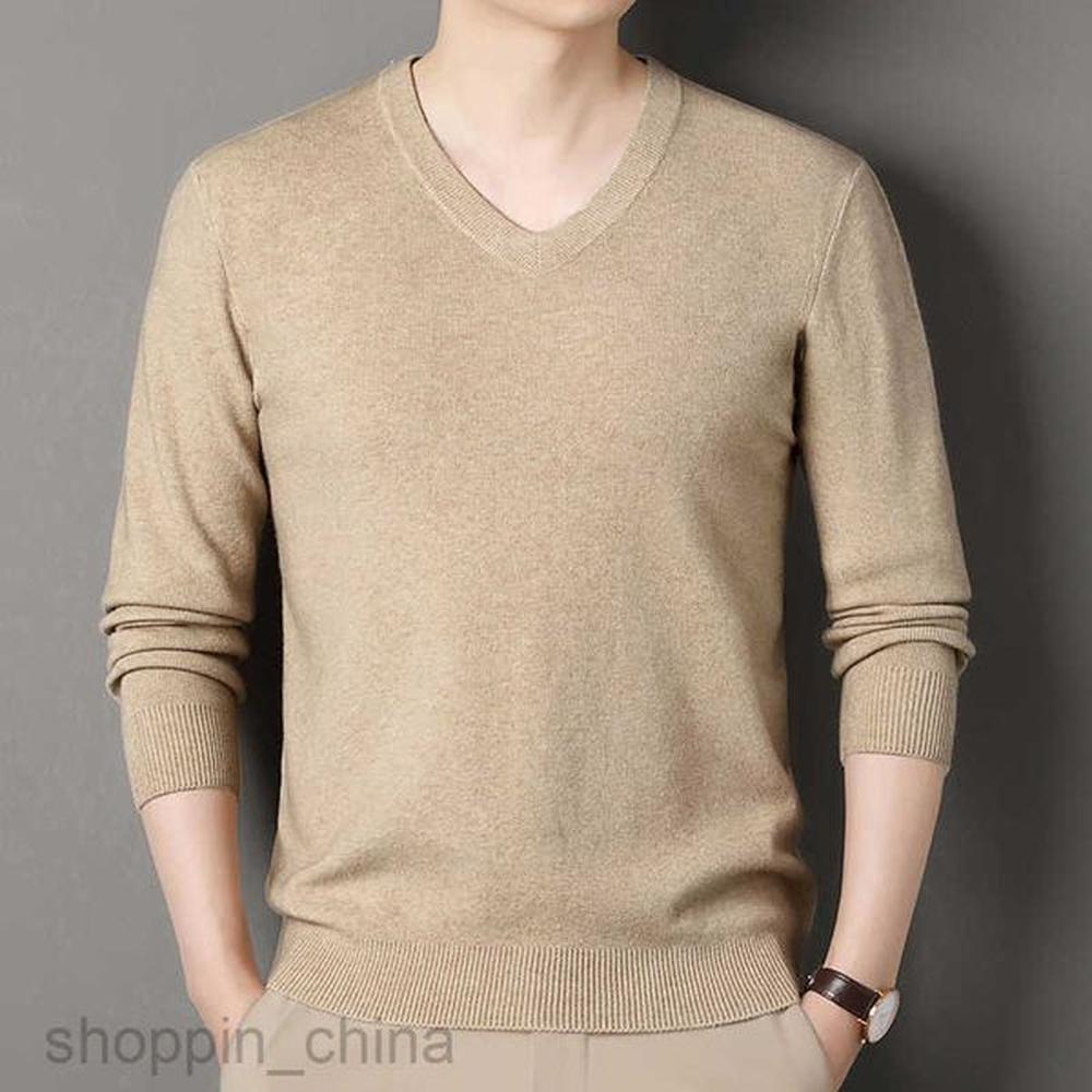 Men's Sweaters Men autumn and winter new V-neck sweater wool sweater middle-aged thin style versatile long sleeved base knit sweater, t