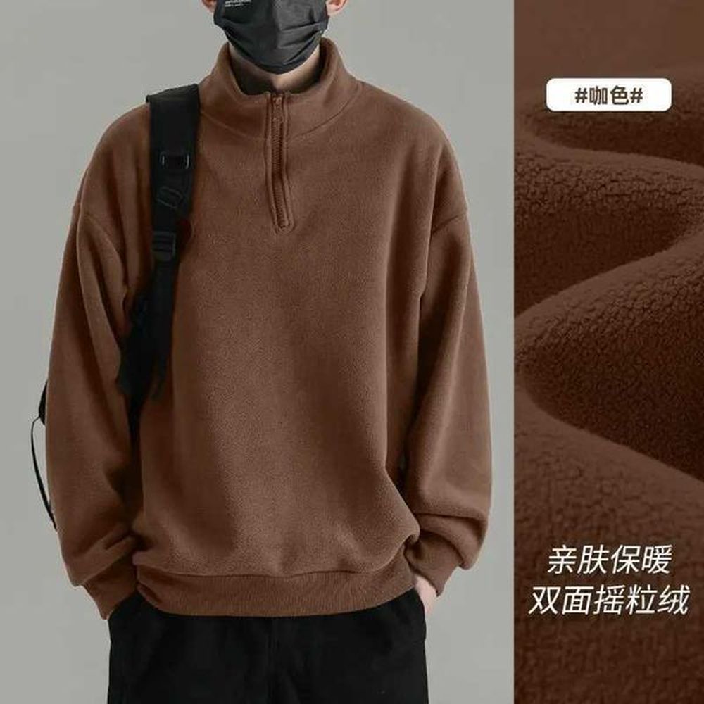 Men's Sweaters Men Sweatshirt Double Sided Polar Fce Warm Half Zipper Turtleneck Thermal Sweatshirts Casual Running Korean Hoodie Cloth