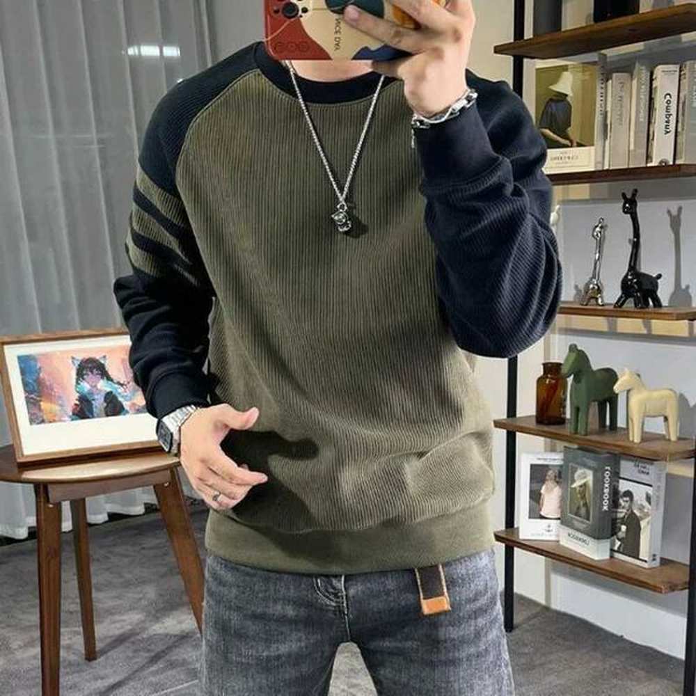 Men's Sweaters Men Trendy Vintage Contrast Color Patchwork Casual All Match Sweatshirt Autumn Male Round Neck Long Sve Loose Pullover H