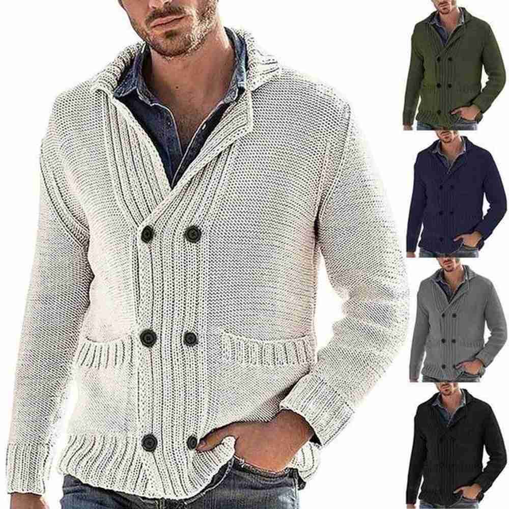 Men's Sweaters Mens Cardigan Sweater Autumn Winter Solid Double Breasted Knitted Sweater Long Sve Turn-down Collar Sweaters Knit Mens C