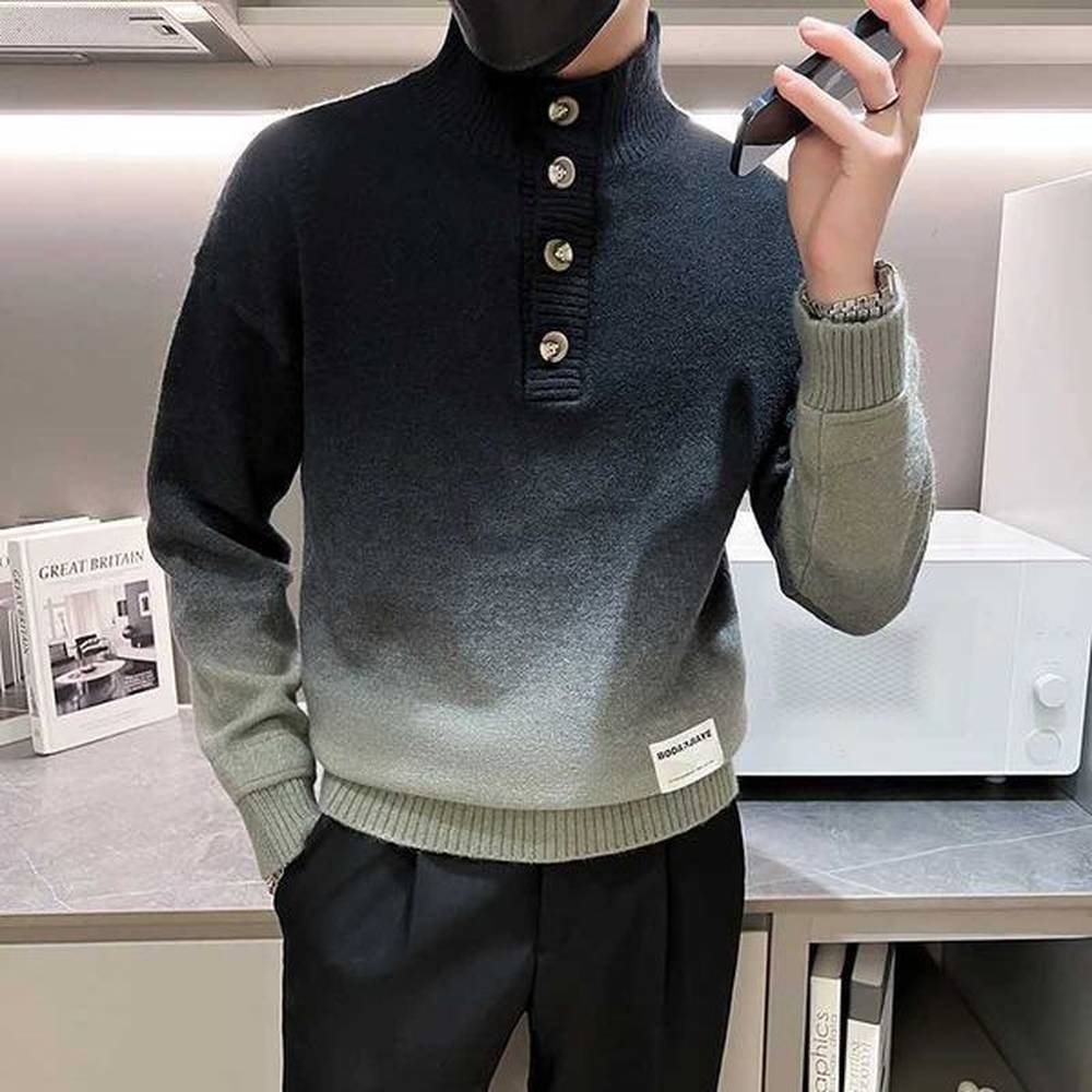 Men's Sweaters Mens High Quality Stylish Knit Sweaters/Male Slim Fit Brand Clothing Pullover Mens Gradient Single-breasted Sweaters 3XL