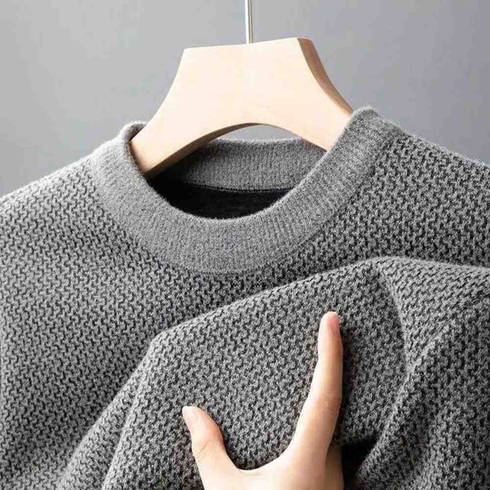 Men's Sweaters Mens Knitwear Sweater Korean Casual Warmth Thick High-Quality Sweatshirts Round Neck Warm Solid Stripe Sweaters Bottomin