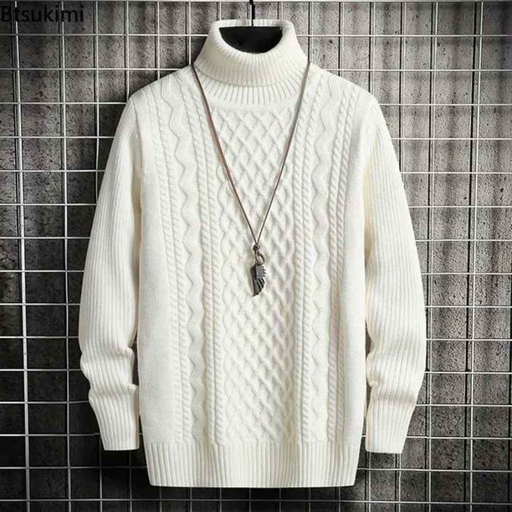 Men's Sweaters 2024 Mens Winter Warm Turtleneck Sweaters Knitted Thick Pullover Casual Sweaters High Neck Knited Solid Color Jumpers fo