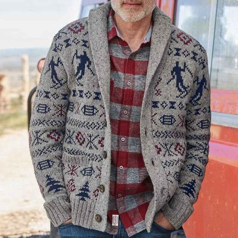 Men's Sweaters New autumn and winter mens collar fashion long sleeved jacquard high street knitted open top single chest sweater trend