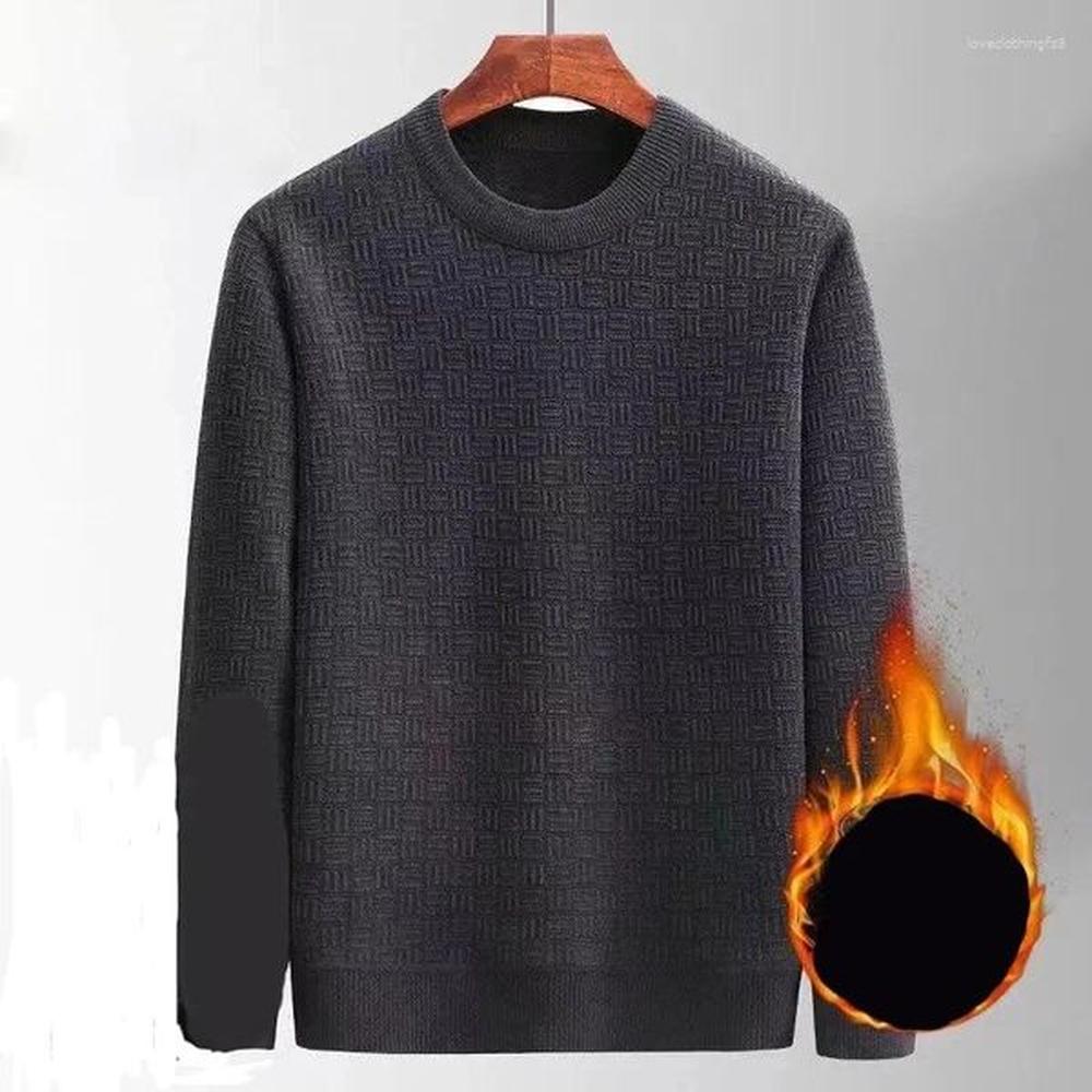 Men's Sweaters Plaid Sweater For Men Autumn Winter Thicken Warm O-neck Long Sleeve Pullover Casual Slim Soft Knitted Jumpers Chic Tops