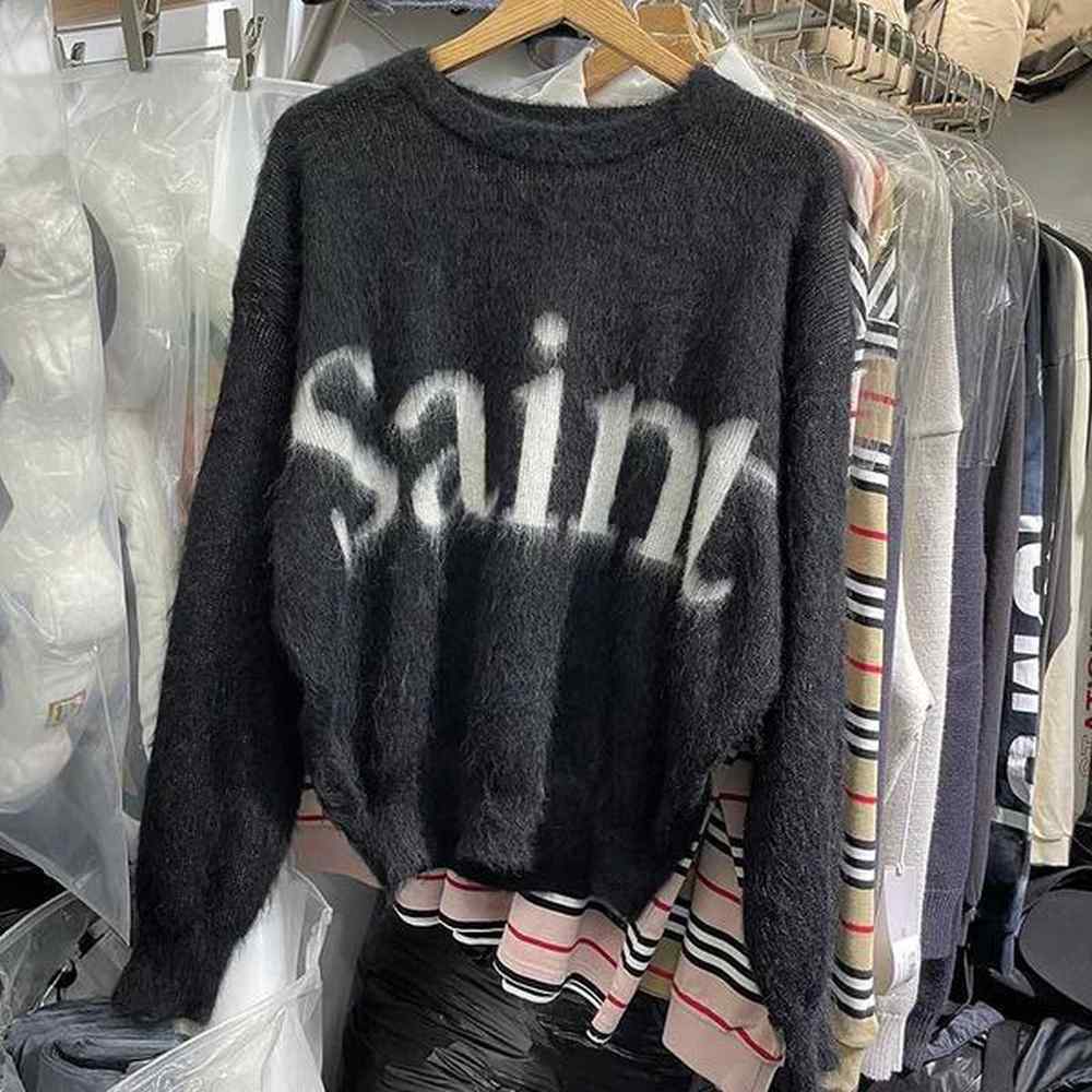Men's Sweaters Strt Fashion Top Quty Saint Michael Round Neck Knitted Casual Loose Mens 1 1 Vintage Sweater Mohair Winter Warmth T24070
