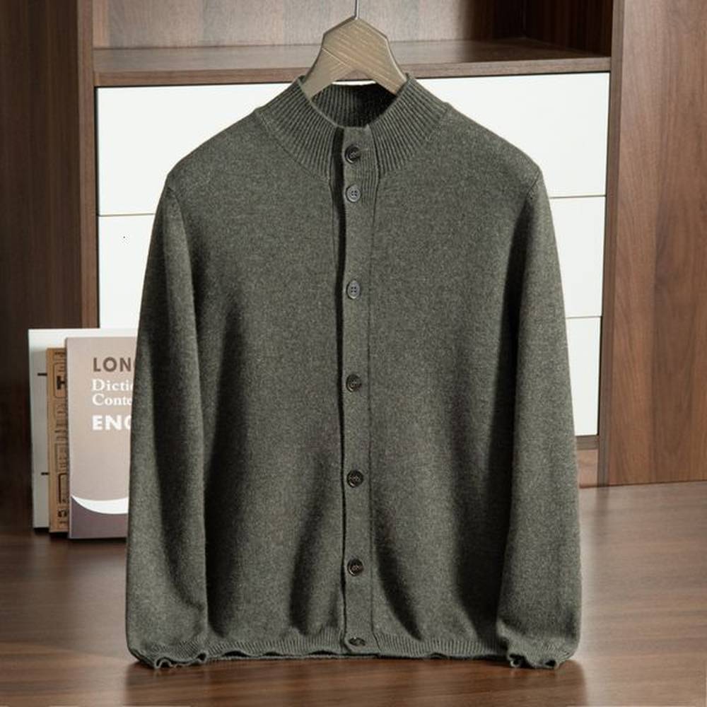 Men's Sweaters Winter High Quality Cashmere Cardigan Men Button Mock Neck Sweater Jacket for Mens Thicken Warm Fashion Knitted Sweaterc