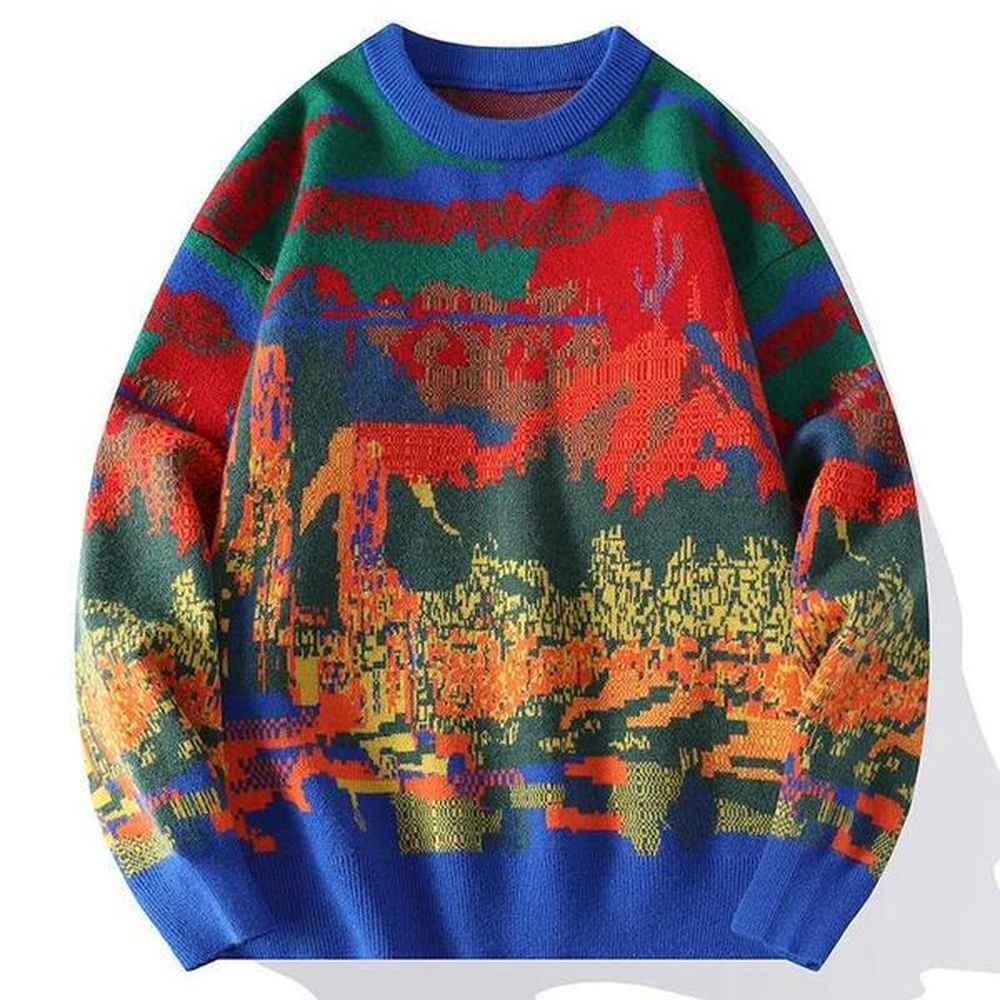 Men's Sweaters Winter Knitted Sweater Men Women Print Graffiti Knitwear Sweater Japanese Crewneck Jumper Couple Pullover Male Youth Geo