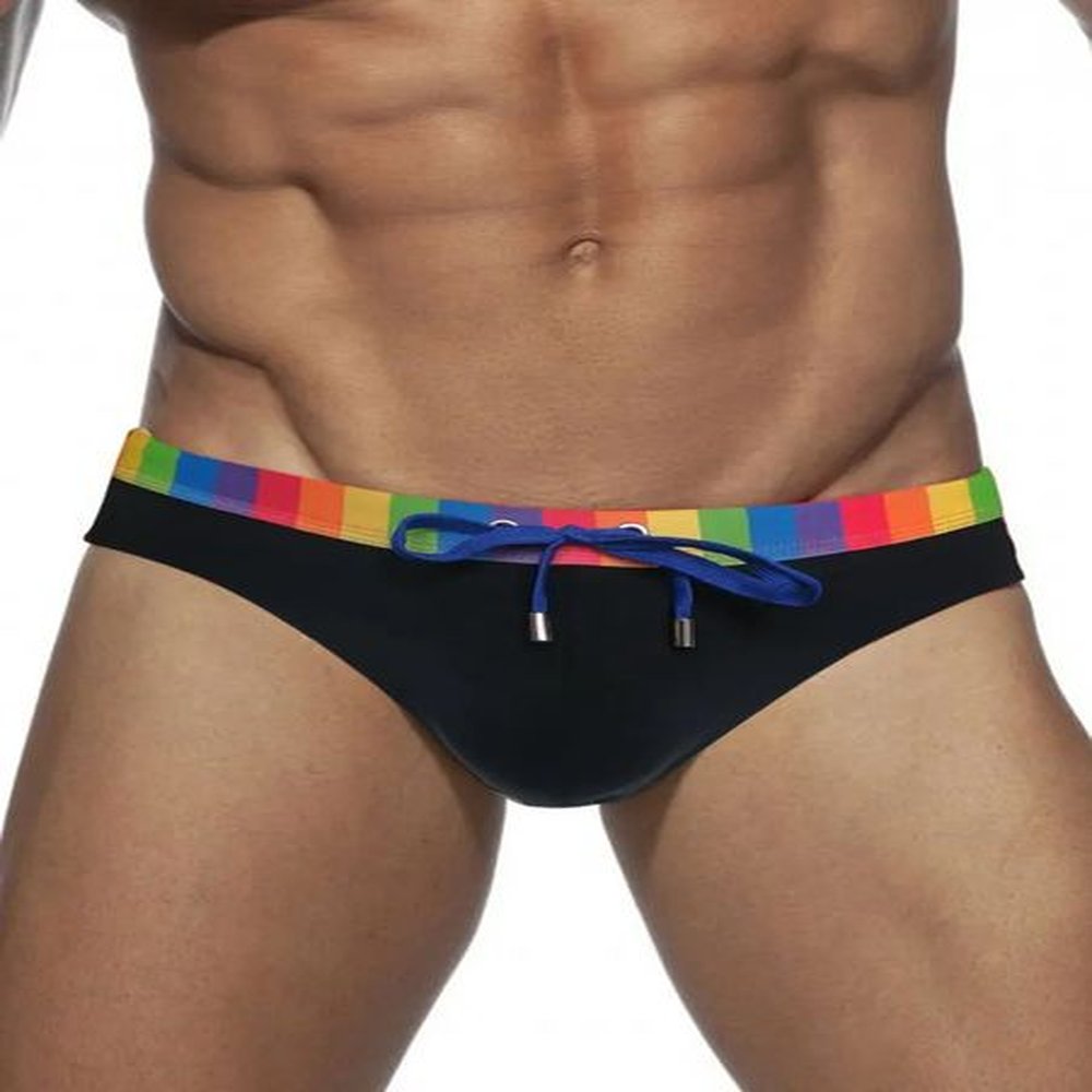 Mens Swim Briefs Contour Pouch Bikini Swimsuit Rainbow Stripes Swimwear Male Sexy Swimming Trunks Board Beach Surfing Shorts 250121