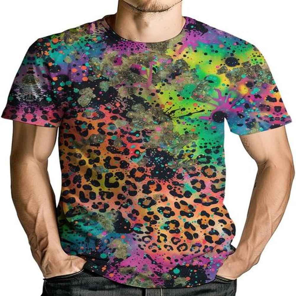 Mens T shirt Men's Leopard Print T-Shirts Novelity Colorful Stripes Summer Short Sleeve Tee Top graphic tee Casual tops summer cool coo