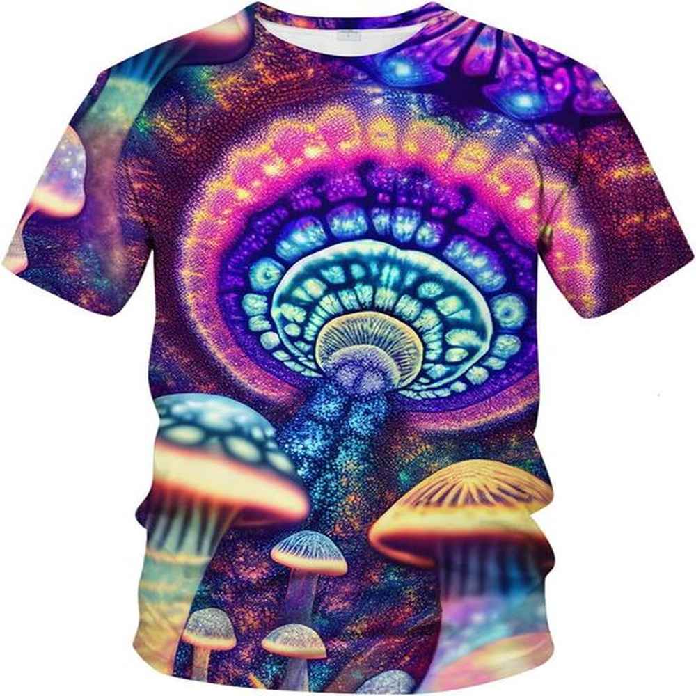 Mens T shirt Men's Novelty Fashion Super cool Beautiful Vintage Mushroom Shirt Funny Rave T-Shirt,Multicolor,4XL tee Casual tops summer