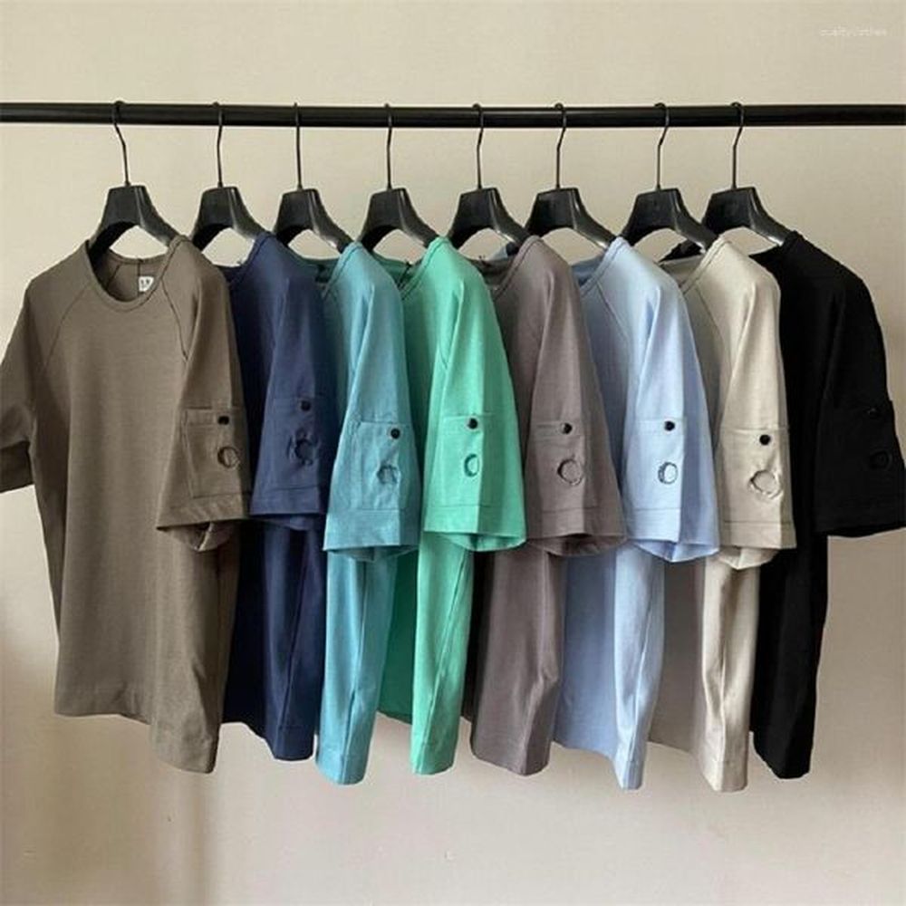 Men's T Shirts Europe Summer Men T-Shirt Solid Loose O Neck CP Cotton Short Sleeve Single One Lens Youth Student C