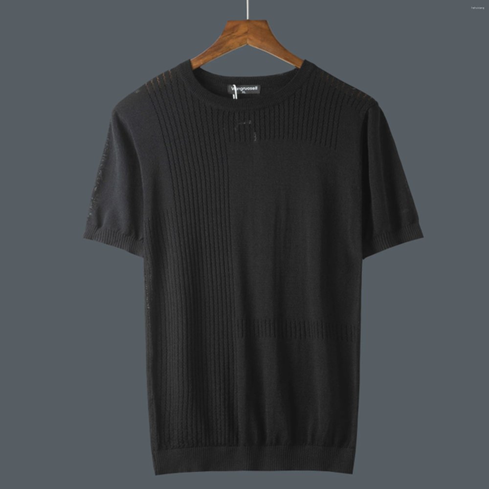 Men's T Shirts Fashion Summer Men T-shirt Knitted Short Sleeves Sweater Solid Color Pullover Shirt Casual Tee 44