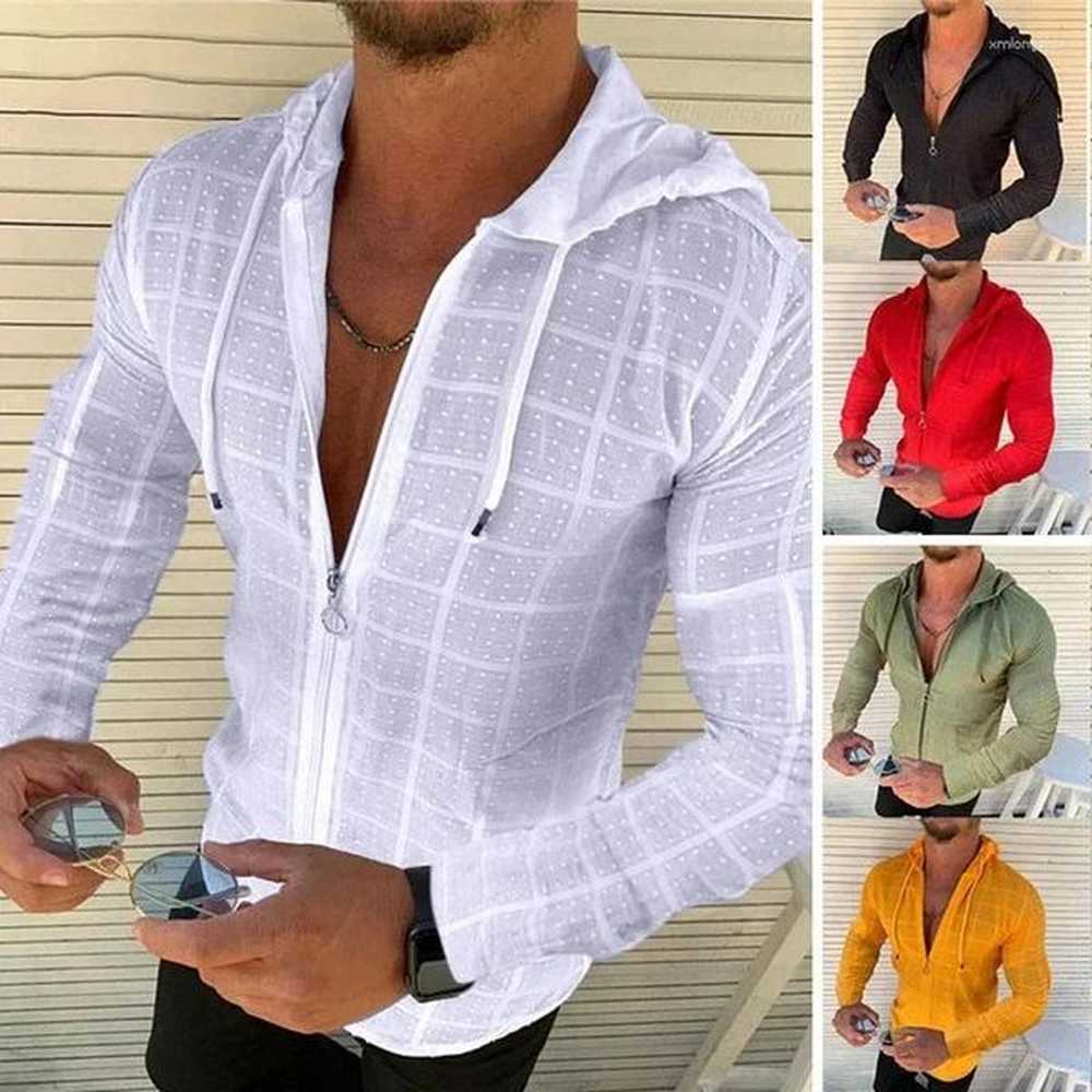 Men's T Shirts Summer Fashion Sleeveless/Long/Short Sleeved Hoodie Zipper Shirt Casual Plaid Print Open Stitch Beach Sun Protection Clo