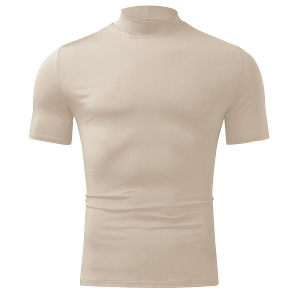 Men's T Shirts Tight Solid Color Men T-shirt Casual Streetwear High-neck Short-sleeved Bottoming Shirt 2023 Summer 22