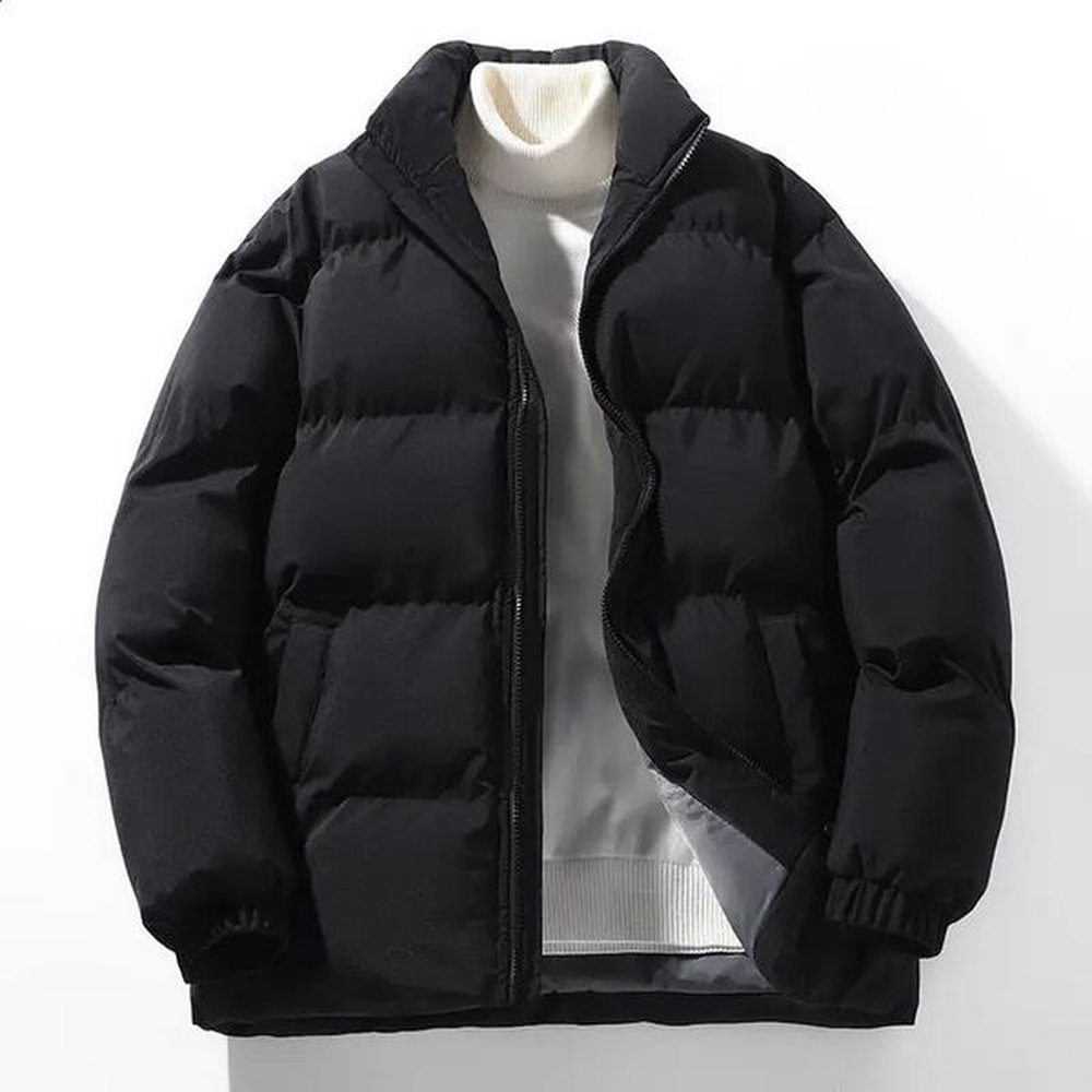 Mens thick winter black Parkas casual warm jacket solid color cotton pad jacket fashionable jacket mens large-sized Parkas M-5XL 241116