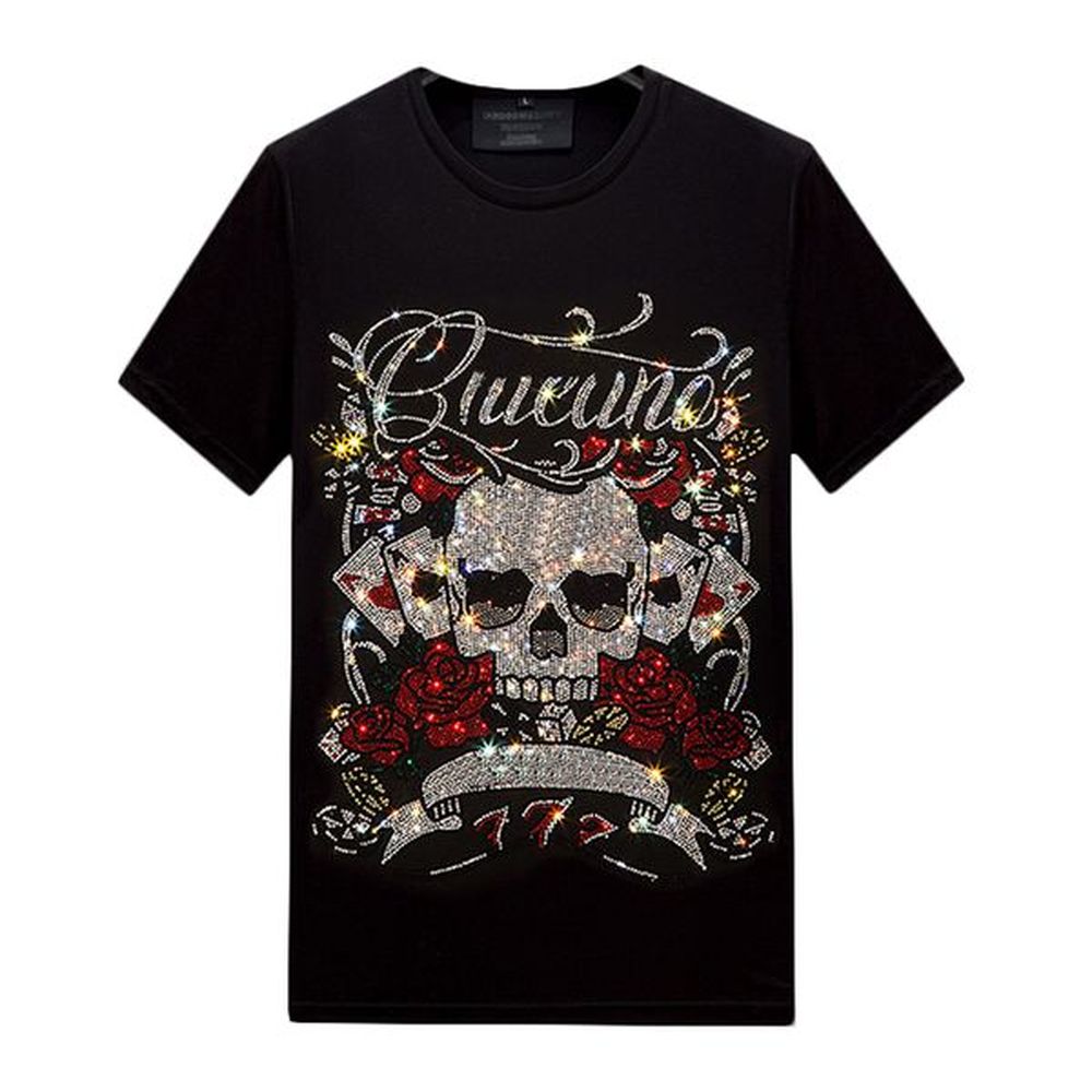 Mens Tops Hot Rhinestone Short Sleeved Designer T-shirt Summer Crew Neck Shirts Hip Hop Casual Tee Mercerized Cotton S-6XL