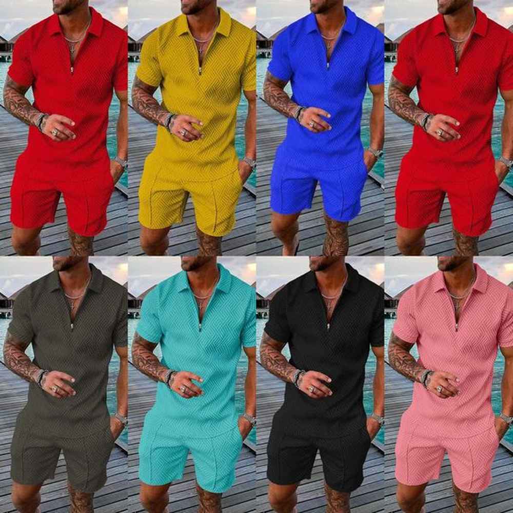Men's Tracksuit Designer Polo Shirt & Short Pants Set - Casual Loose Summer Zippered Tracksuit with Lapels