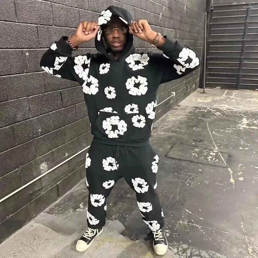 Mens Tracksuits 2024 American Trousers Print High Street Trend And Womens Casual Corset Sweatpants Streetwear Women Sweater Pants Set