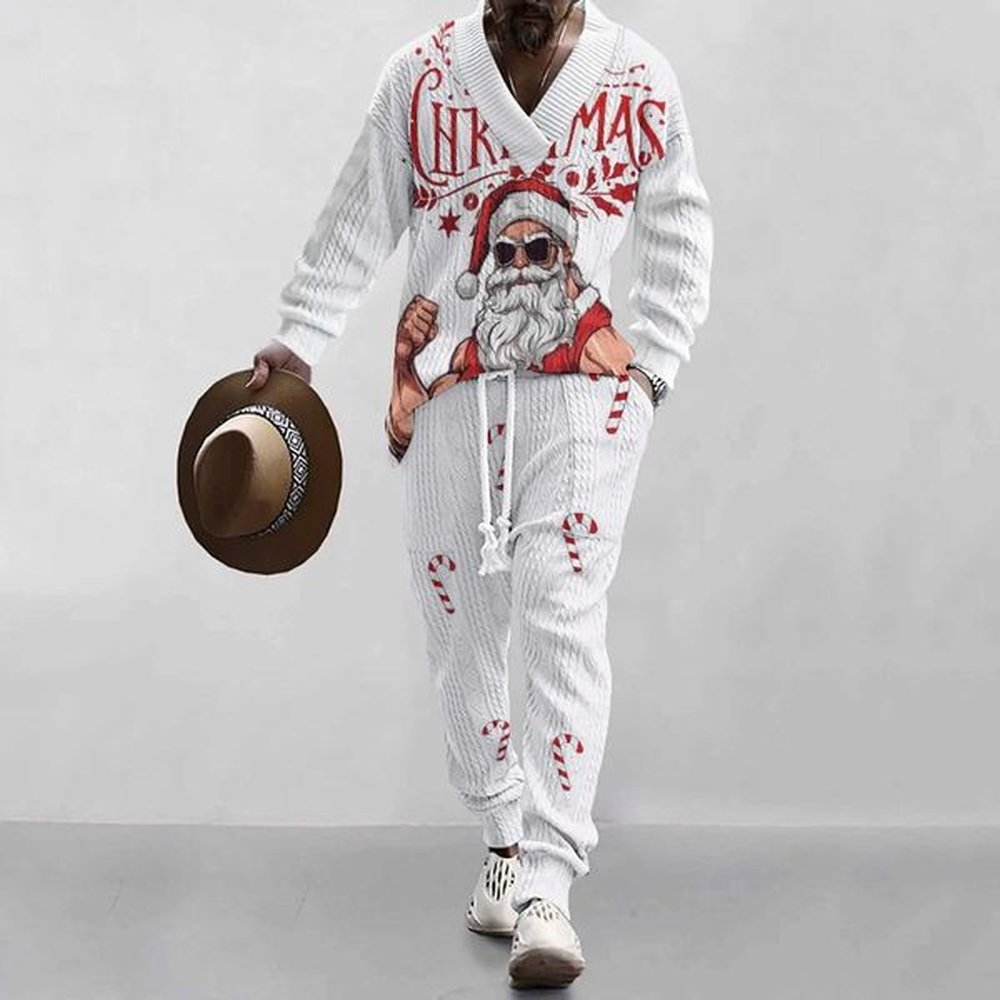 Men's Tracksuits Autumn and Winter New Mens Christmas Happy Personalized Santa Claus Reindeer 3D Digital Printing Long Sve T-shirt and