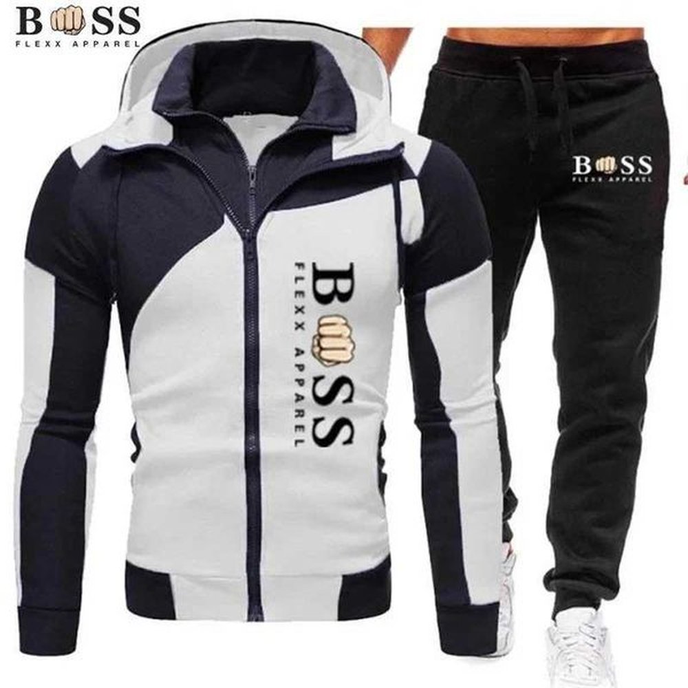 Men's Tracksuits BSS FLEXX APPAREL New Mens Zipper Jacket Hooded Pullover+Sweatpants Sports Casual Jogging Sportswear 2-piece Set for z