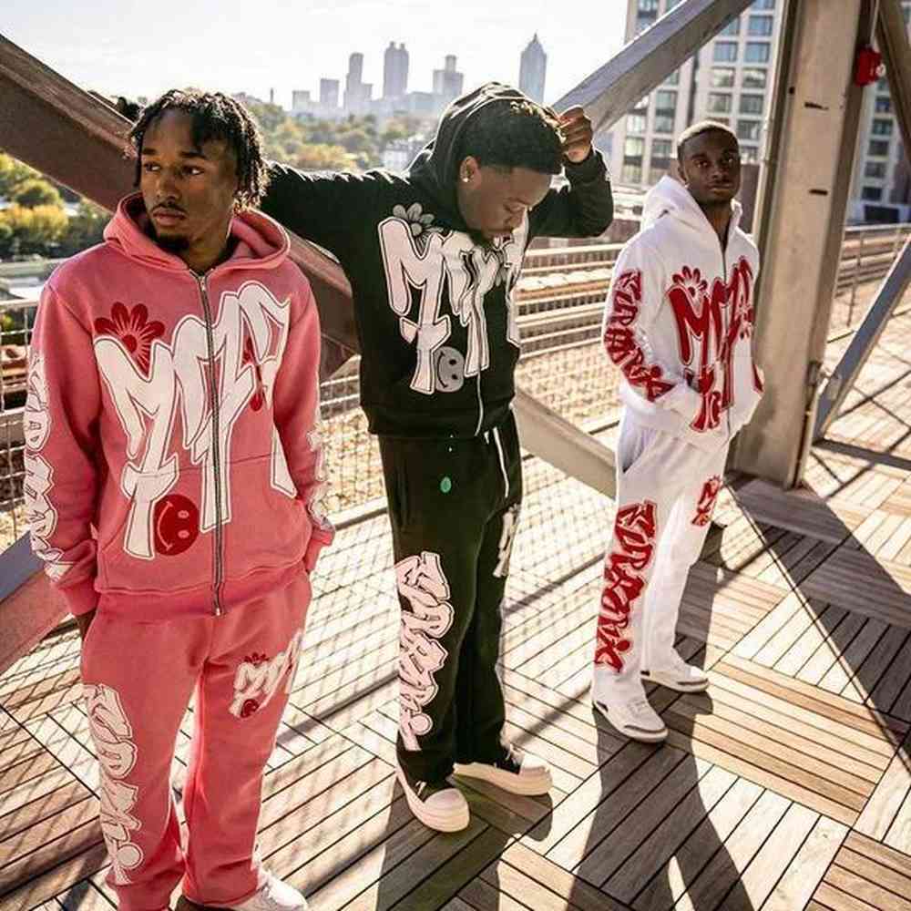 Men's Tracksuits European and American Fashion Trend Letter Hooded Suit Y2K Hip Hop Street Style Casual Cardigan Sweater Suit Unisex Q2