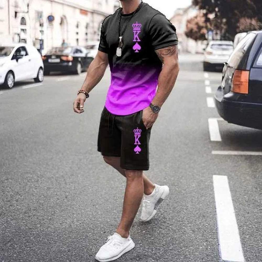 Men's Tracksuits European and American mens 3D printed letter T-shirt set summer shorts and short swed combination 2-piece casual set z