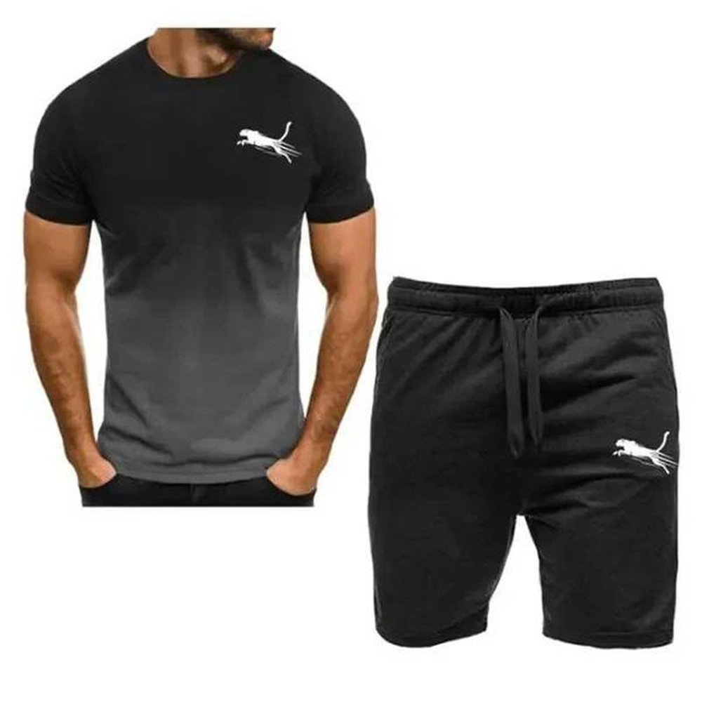 Men's Tracksuits 2024 Fashion Mens Short sleeved T-shirt and Sportswear Short sleeved Summer Leisure Jogging Set Mens Two Piece Set T24